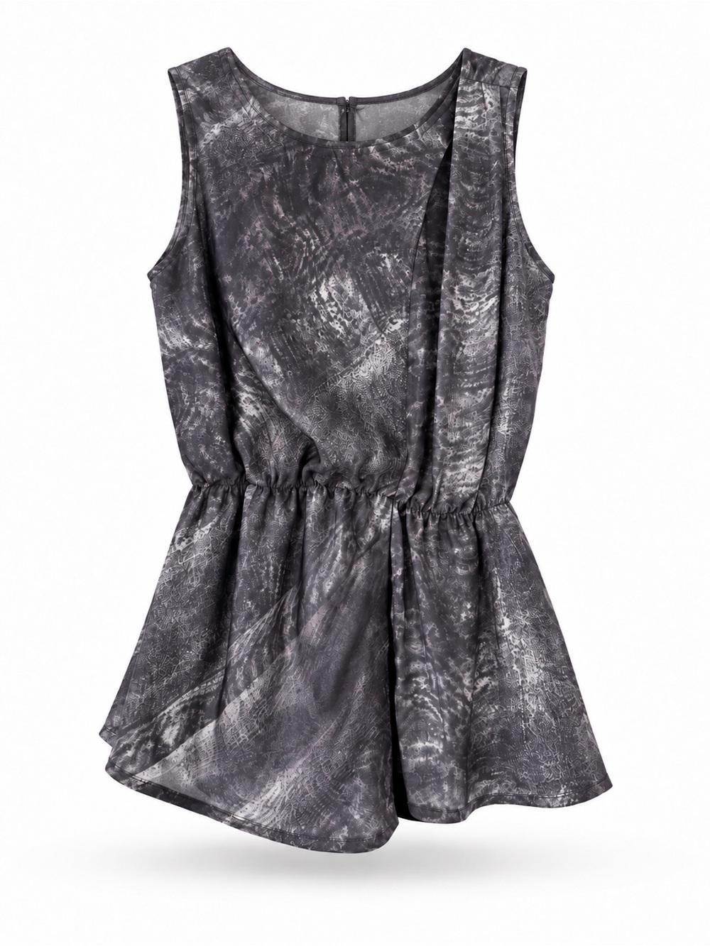 Diesel grey abstract print silky peplum waist sleeveless blouse S
